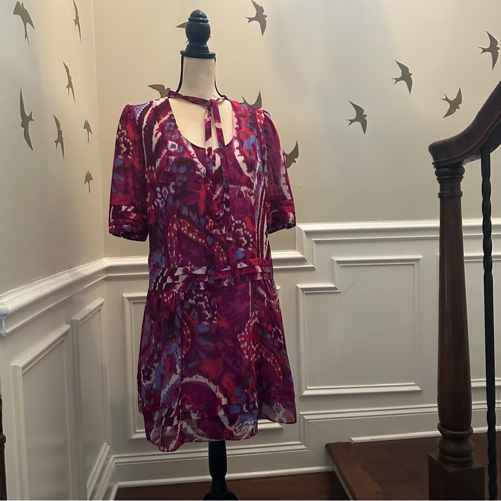 Walter Colorful Ikat Pink Purple Dress 12 Drop Waist Scoop Neck Mini Dress Ikat